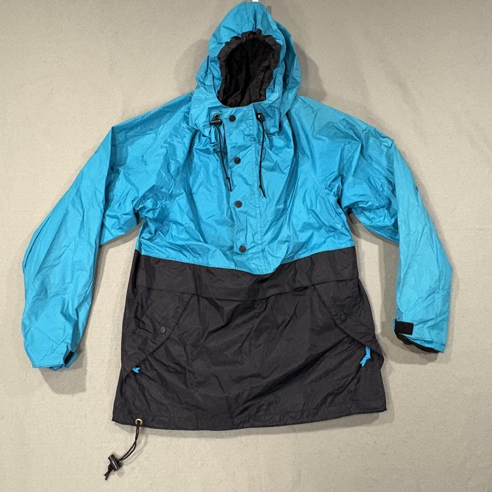 Vintage REI Jacket Men M Blue Black Anorak Hooded Pockets Nylon Zip USA‎